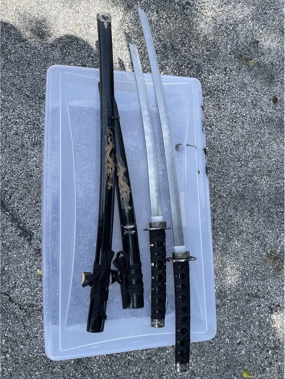 Whetstone Cutlery Samurai Sword Katana Set of 2 Dragon Saya AS IS Repair